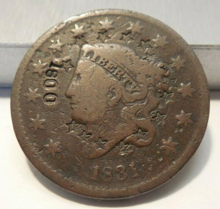 1831 - Large Cent - Coronet Head - 15 Five Pointed Stars - Counterstamped 1800