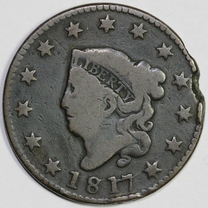 1817 1c Coronet or Matron Head N-12 Large Cent UNSLABBED