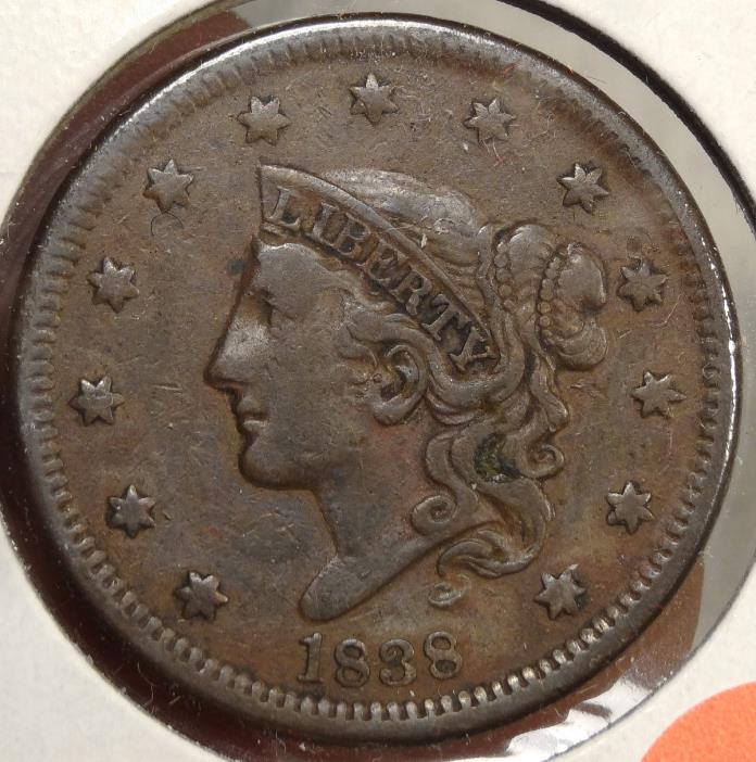1838 Coronet Head Large Cent, Very Fine, Nice Coin for Type     0309-04