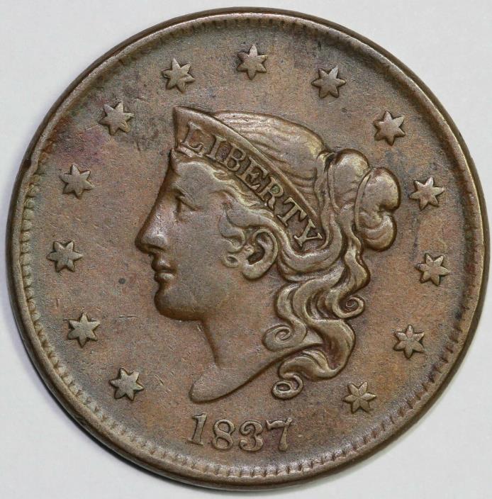 1837 1c Coronet or Matron Head N-3 Large Cent UNSLABBED