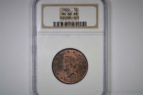 1820 Coronet Matron Head Large Cent .01c 1c 1C NGC MS 66 RB 1 of 18 Worldwide