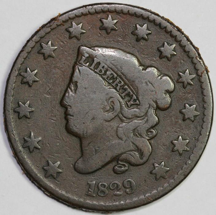 1829 1c Coronet or Matron Head Large Cent UNSLABBED