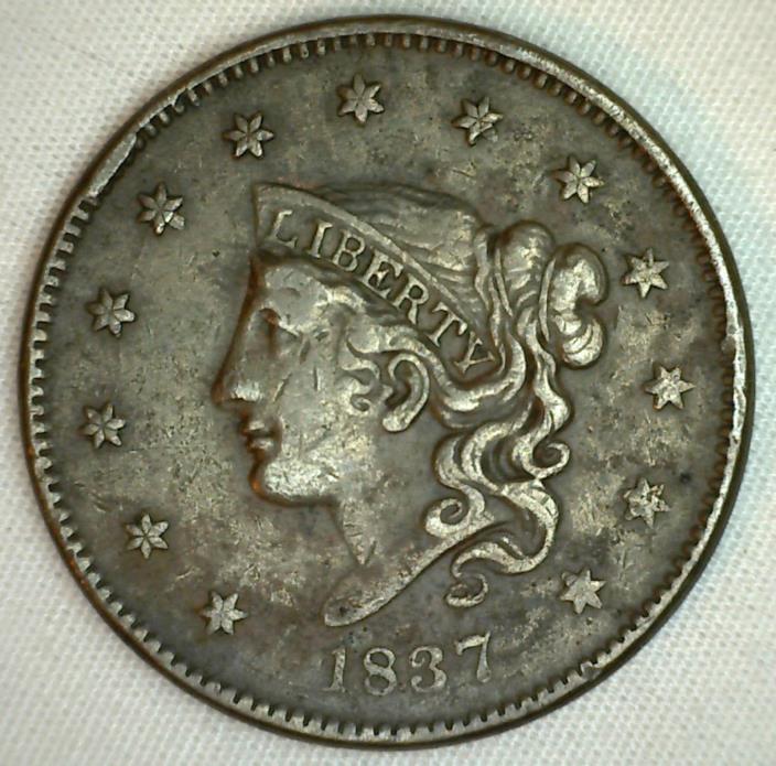 1837 Coronet Large Cent US Copper Type Coin XF Extra Fine N17 Variety R1