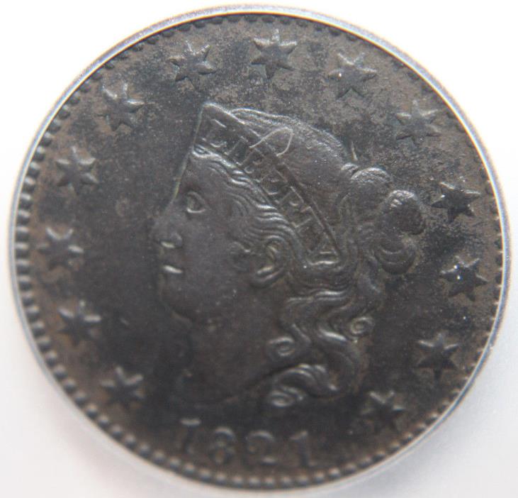 1821 ICG-AU-50   Details Matron  Head Large Cent Coin 1c