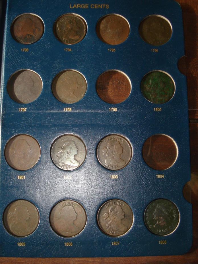 ALMOST COMPLETE 62 COIN UNITED STATES LARGE CENT COLLECTION ALL AUTHENTIC!