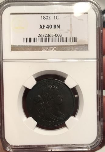 1802 Draped Bust Large Cent XF 40 NGC Certified