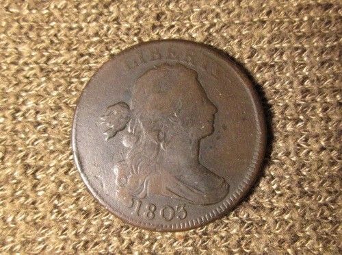 1803 Draped Bust Large Cent Old Copper, Grade F/VF, Tough Date