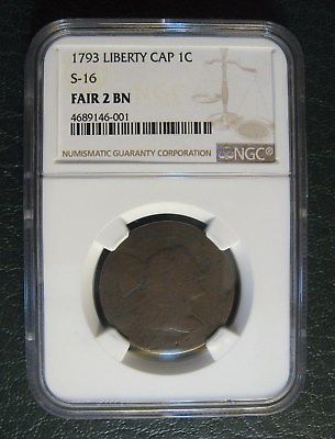 1793 Liberty Cap Large Cent S-16 Fair 2 BN NGC