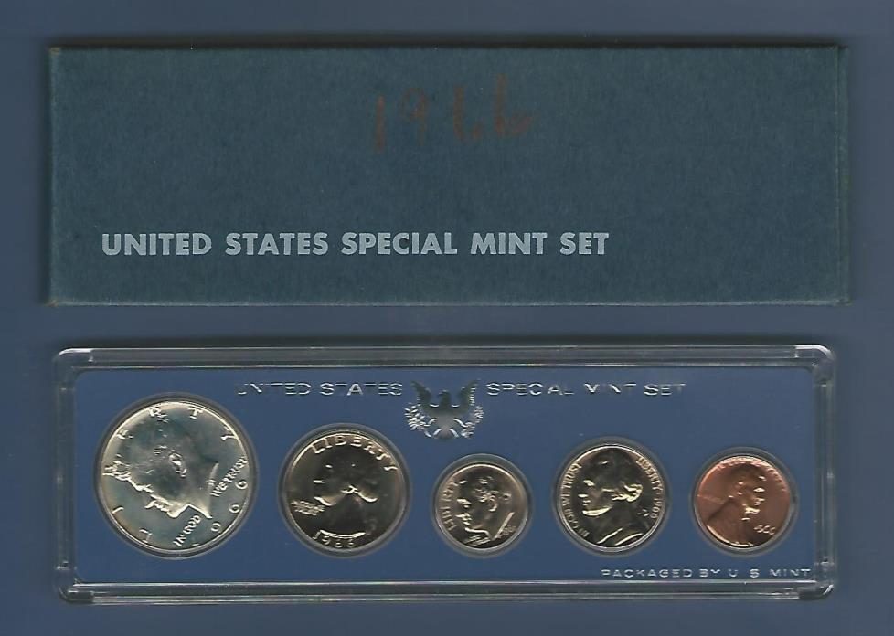 1966 U.S. SPECIAL MINT SET..5 COINS..UNCIRCULATED..40% SILVER HALF DOLLAR..OGP