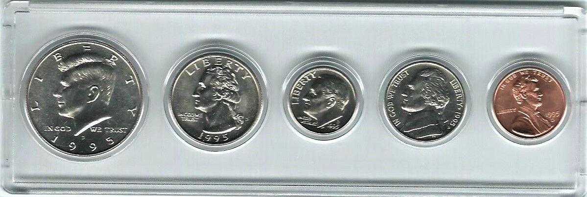 1995D US Mint, 5 Coin Set, 1/2-1/4-DIME-NICK-CENT in Holder, Can be Personalized
