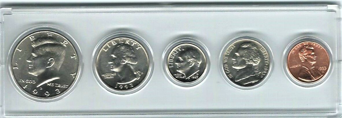 1993D US Mint, 5 Coin Set, 1/2-1/4-DIME-NICK-CENT in Holder, Can be Personalized