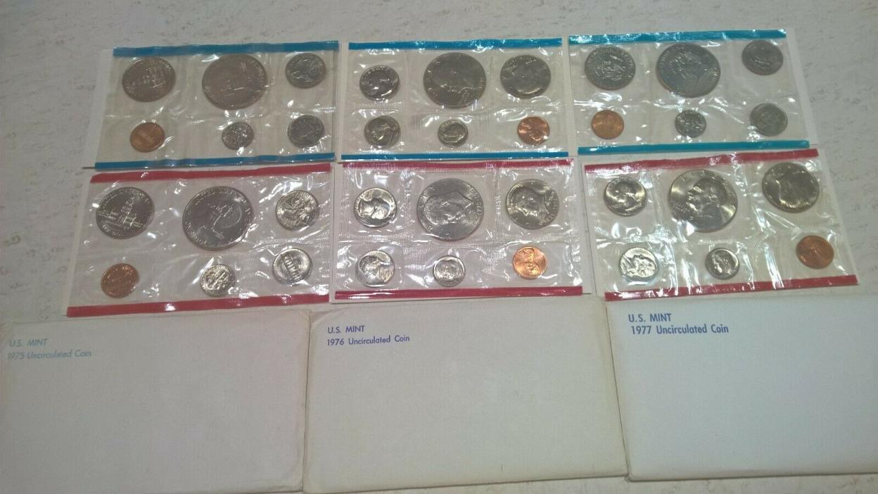 1975, 76, & 77 P&D US Mint Uncirculated Set - 12 coin sets
