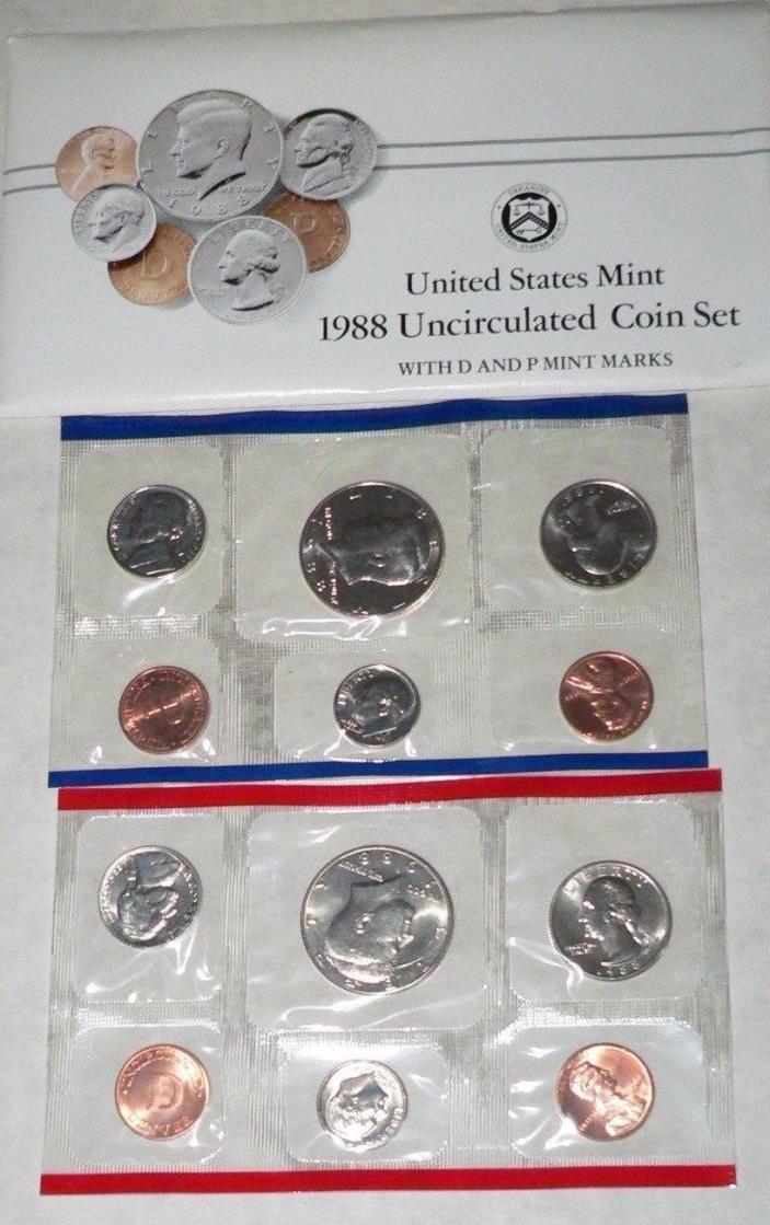 1988 P & D United States Mint Uncirculated coin set. 10 coins.