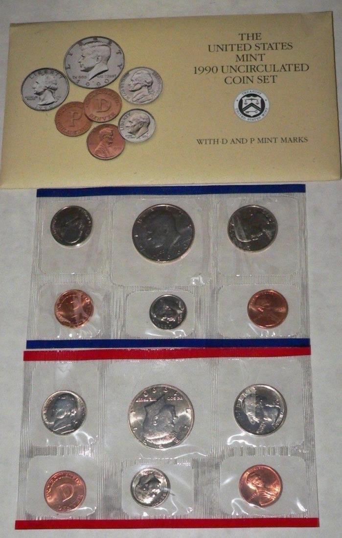 1990 P & D United States Mint Uncirculated coin set. 10 coins.