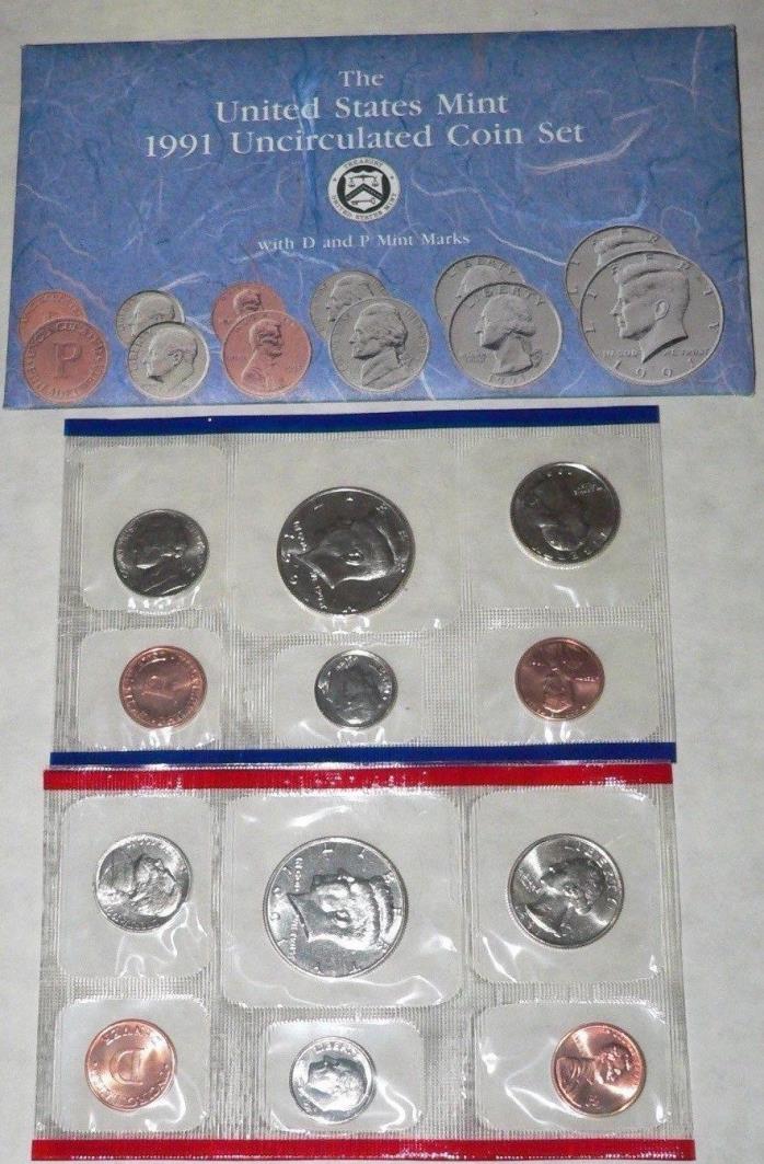 1991 P & D United States Mint Uncirculated coin set. 10 coins.