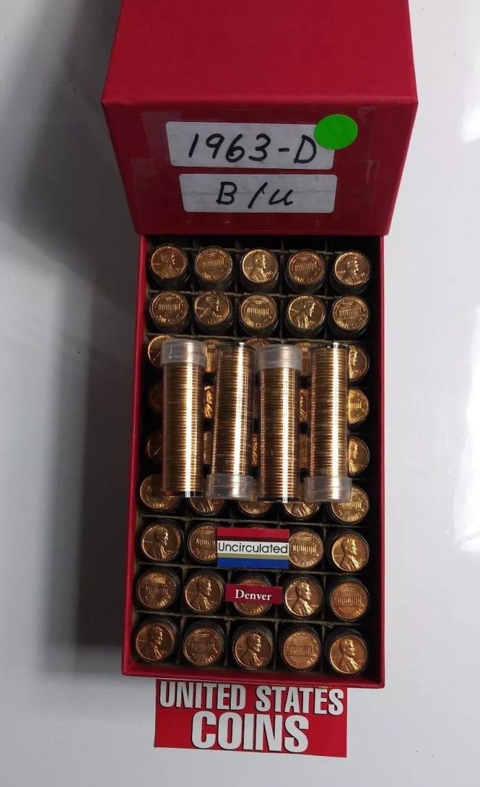 1963-D  Lincoln Uncirculated 2500 cents in 50 Tubes's in Red Storage Penny Box