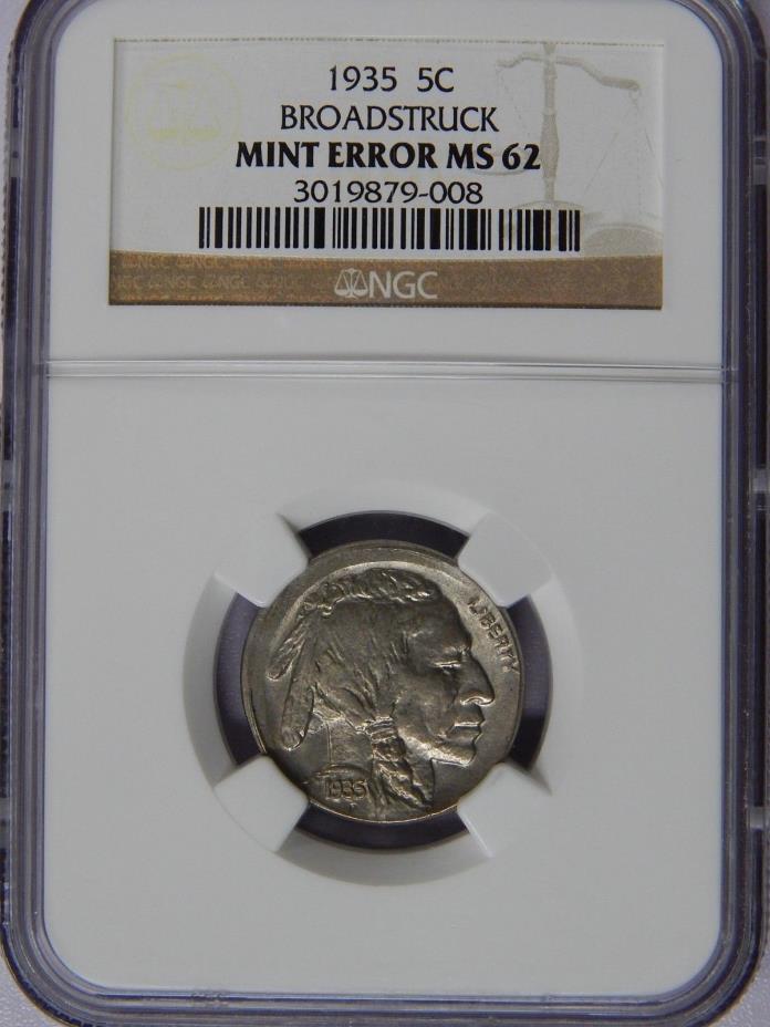 Mint Error 1935 Buffalo Nickel Broadstruck NGC MS-62