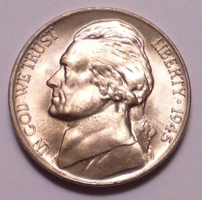 1945 D Jefferson War Silver Nickel From BU UNC Roll
