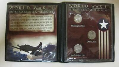 World War II Silver Nickels Mint Mark Set 1945-P 1945-D 1945-S With COA