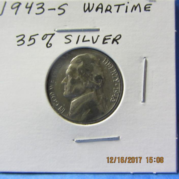 1943-S  Jefferson Head Nickel ( WAR NICKEL)  35% Silver