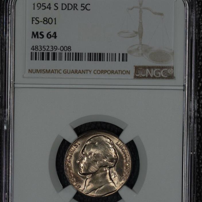 1954-S Jefferson Nickel, NGC MS64, DDR FS-801