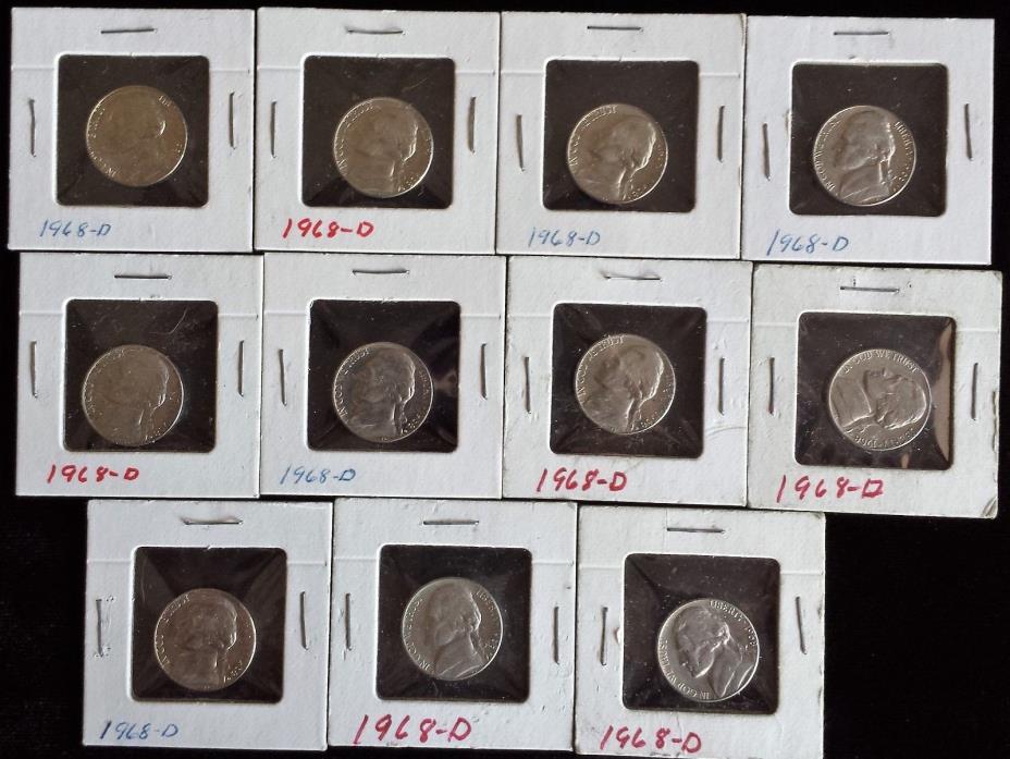 11 - 1968 D Jefferson Nickels ungraded circulated Coins