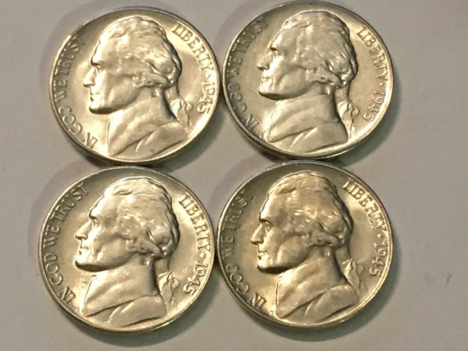 (4) 1945-S Jefferson Nickels - Nice BU coins - see pictures!