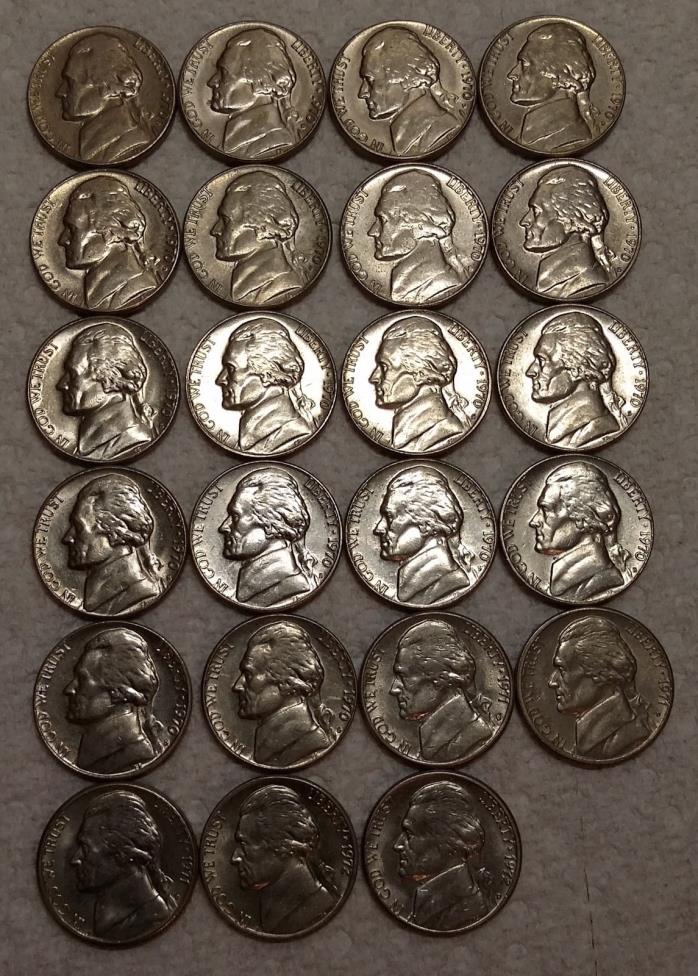 23 each early 70's rare and valuable Jefferson Nickels U.S. Coins