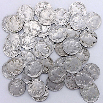 Buffalo Nickel Roll 40 Circulated US Coins With Dates