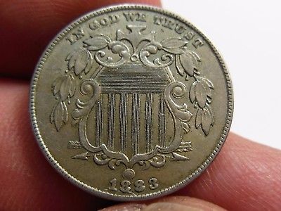 1883/82 SHIELD NICKEL, RARE FS-013.2, 10B, CUD STARTING, ONE OLD SCRATCH ON REV