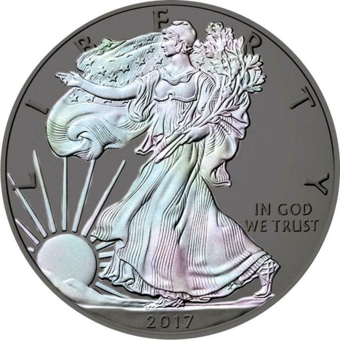 USA 2017 1$ American Eagle 1 oz Silver Hologram Ruthenium Plated Coin