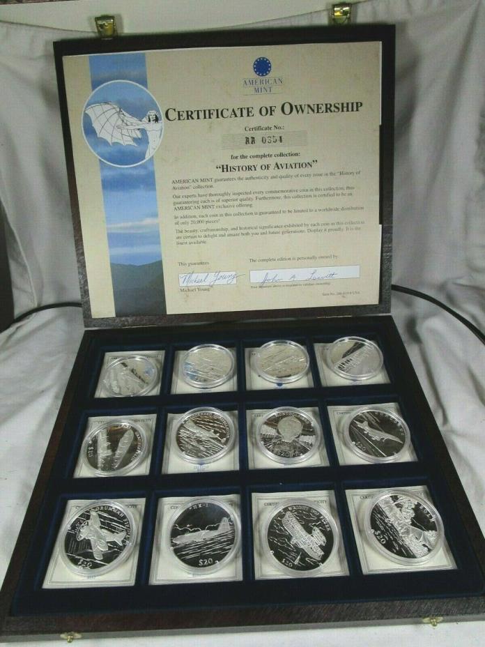American Mint History Of Aviation set .999 silver coins in original case w/COA