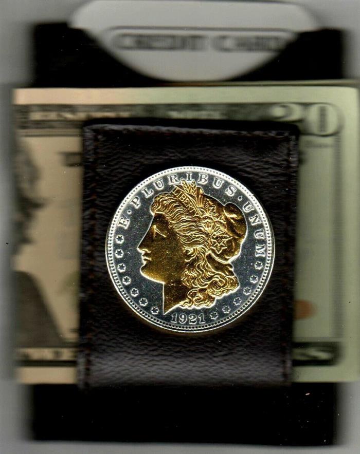 Gorgeous Gold on Silver US Morgan Silver Dollar Coin (Leather Fold) Money clips