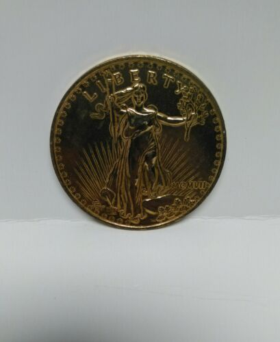 Large Novelty Coin 1907 Standing Liberty Twenty Dollar Coin 3 Inch Gold Tone