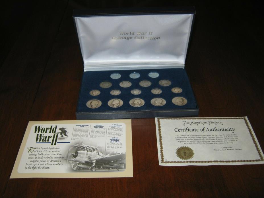 World War II Coinage Collection 17 Coins 10 Silver Steel wheet pennies Coins WW2