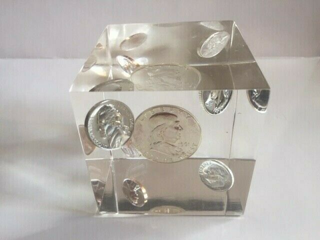 1961 proof  coins in cube of lucite