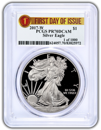 2017-W PCGS PR70 PROOF SILVER EAGLE RIBBON FIRST DAY ISSUE 1 OF 1000