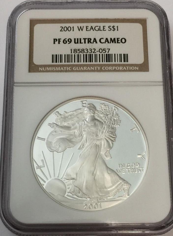 2001-W NGC PF69 UCAM PROOF SILVER EAGLE BROWN LABEL PF 69 GK#057