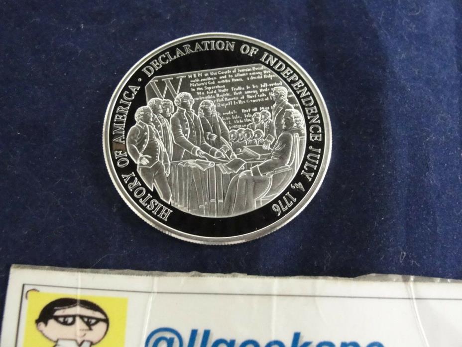 History Of America Declaration Of Independence July 4, 1976 Proof .999 Silver Rd