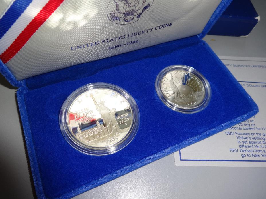 1986 Liberty Half Dollar & Silver Proof 2 Coin Set COA United States Mint US