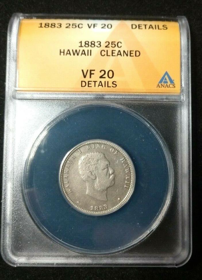 Nice Circulated 1883 Hawaii Quarter Graded By ANACS VF-20 Details-Cleaned
