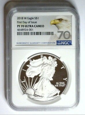 2018-W NGC PF70 PROOF Silver Eagle FIRST DAY ISSUE EAGLE Label PF 70 ~ LIVE ~