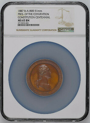 1887 President Constitutional Conve Washington RARE 51mm Bronze Medal MS65 A1800