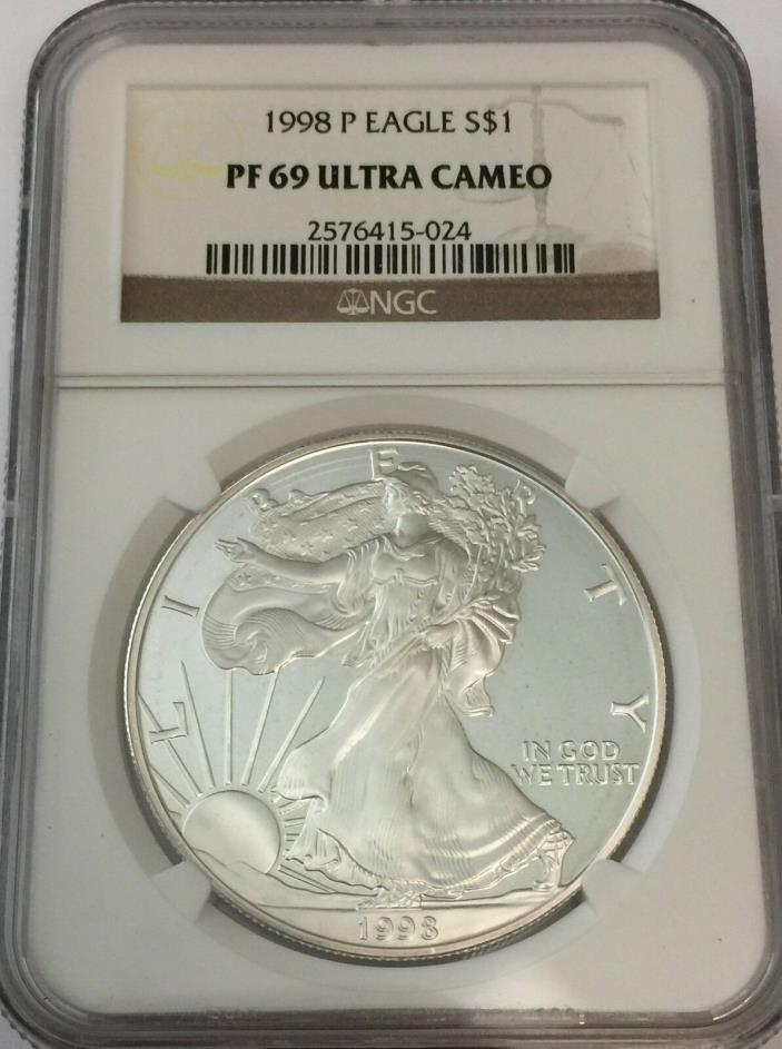 1998-P NGC PF69 UCAM PROOF SILVER EAGLE BROWN LABEL PF 69 GK#024
