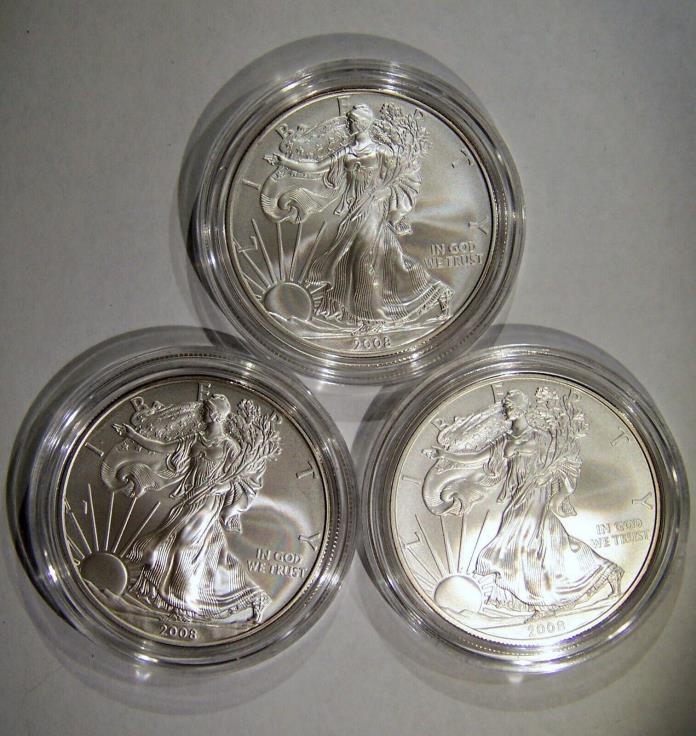 (3) 2008 W burnished silver eagles in mint box/COA