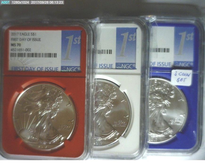 2017 NGC MS70 SILVER EAGLE MS 70 RED WHITE BLUE  FIRST DAY