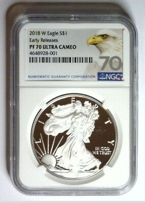 2018-W NGC PF70 PROOF Silver Eagle  EARLY RELEASES EAGLE Label ~ LIVE ~