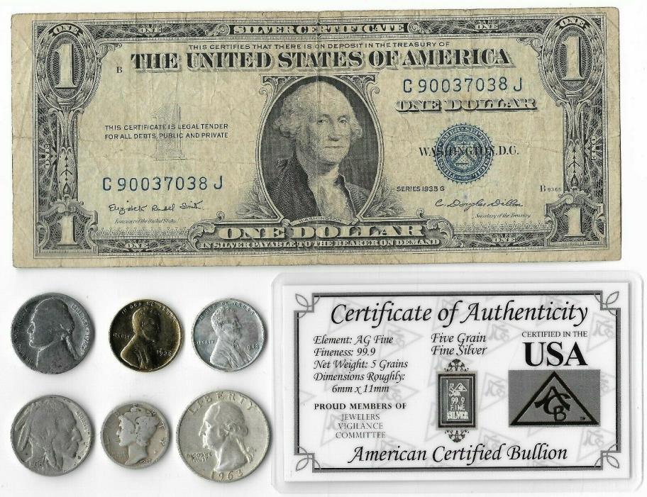 Rare Silver Dollar Quarter Mercury Dime War Nickel Bar Collection Lot Gold 230