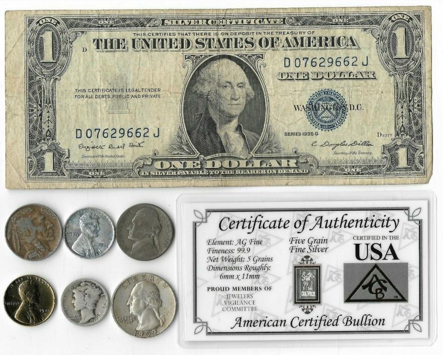Rare Silver Dollar Quarter Mercury Dime War Nickel Bar Collection Lot Gold 231