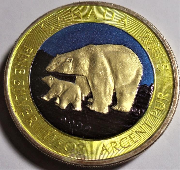 (2015) 1.5 oz Silver Canada $8 Polar Bear .999 Silver Colorized Coin BU